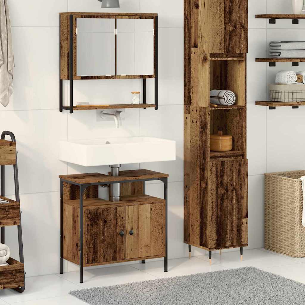 Bathroom Furniture Set with Shelf 2 pcs Brown Engineered wood