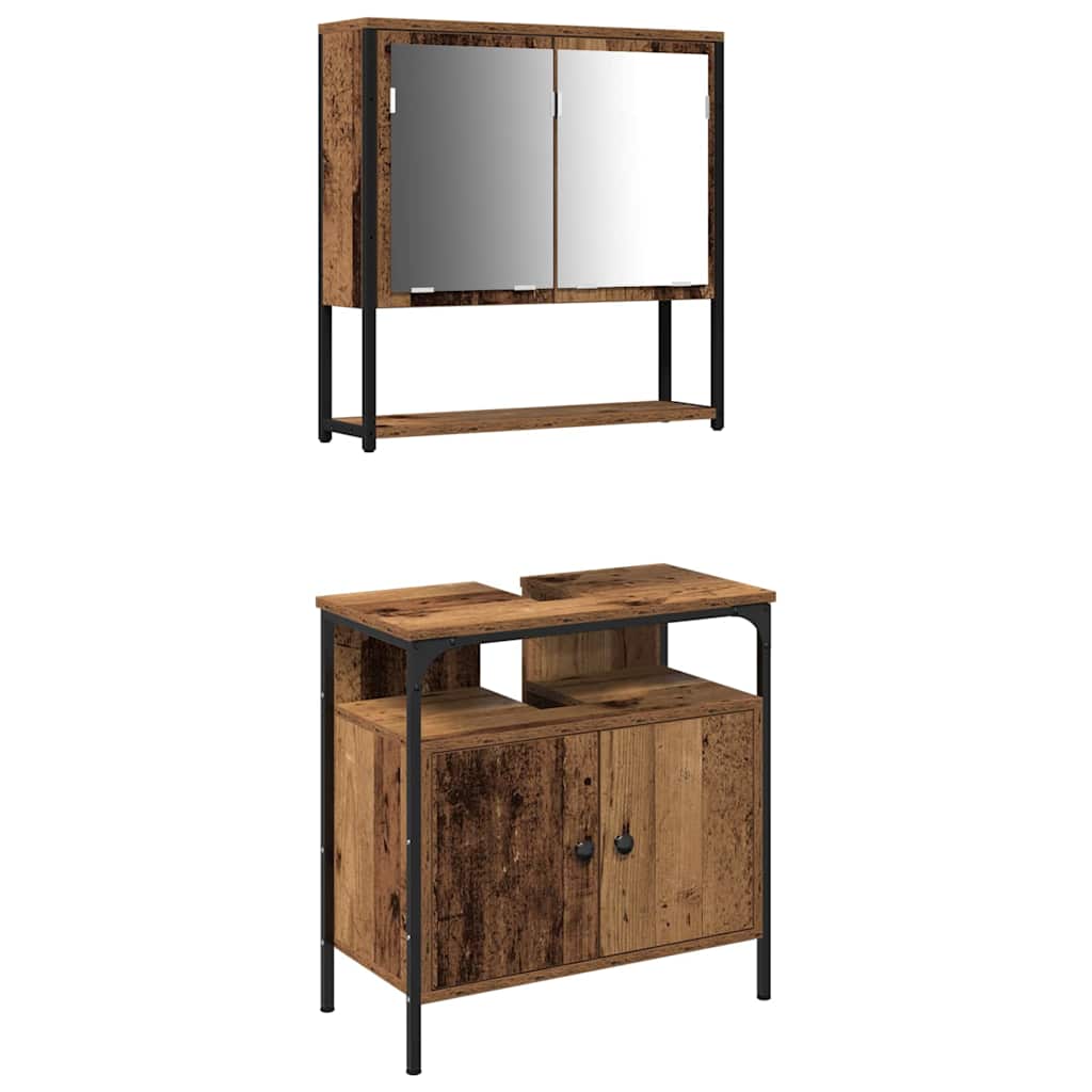 Bathroom Furniture Set with Shelf 2 pcs Brown Engineered wood
