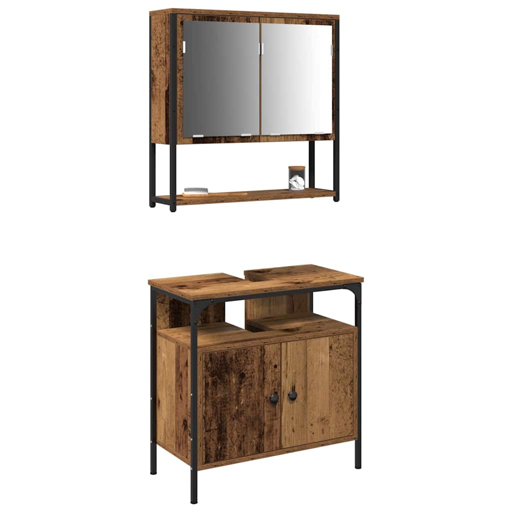 Bathroom Furniture Set with Shelf 2 pcs Brown Engineered wood