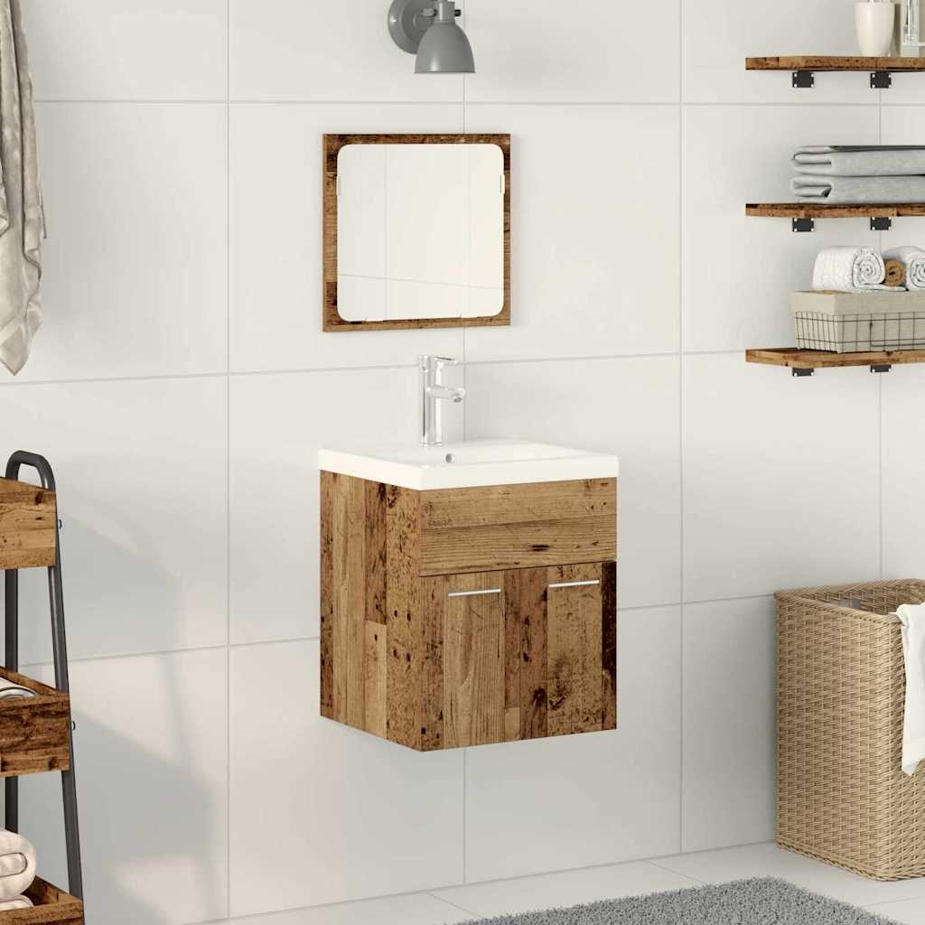 Bathroom Furniture Set with Door 3 pcs Old Wood Engineered Wood
