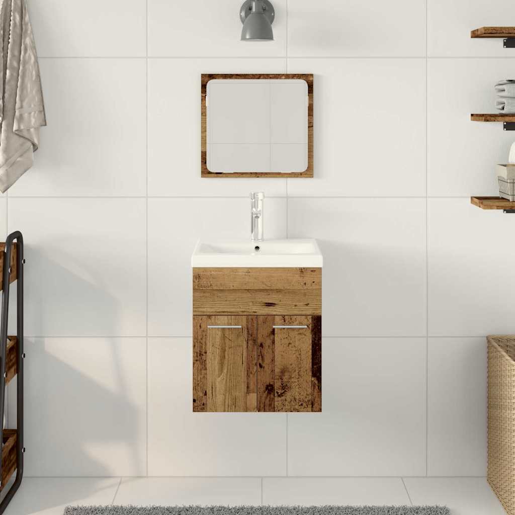 Bathroom Furniture Set with Door 3 pcs Old Wood Engineered Wood