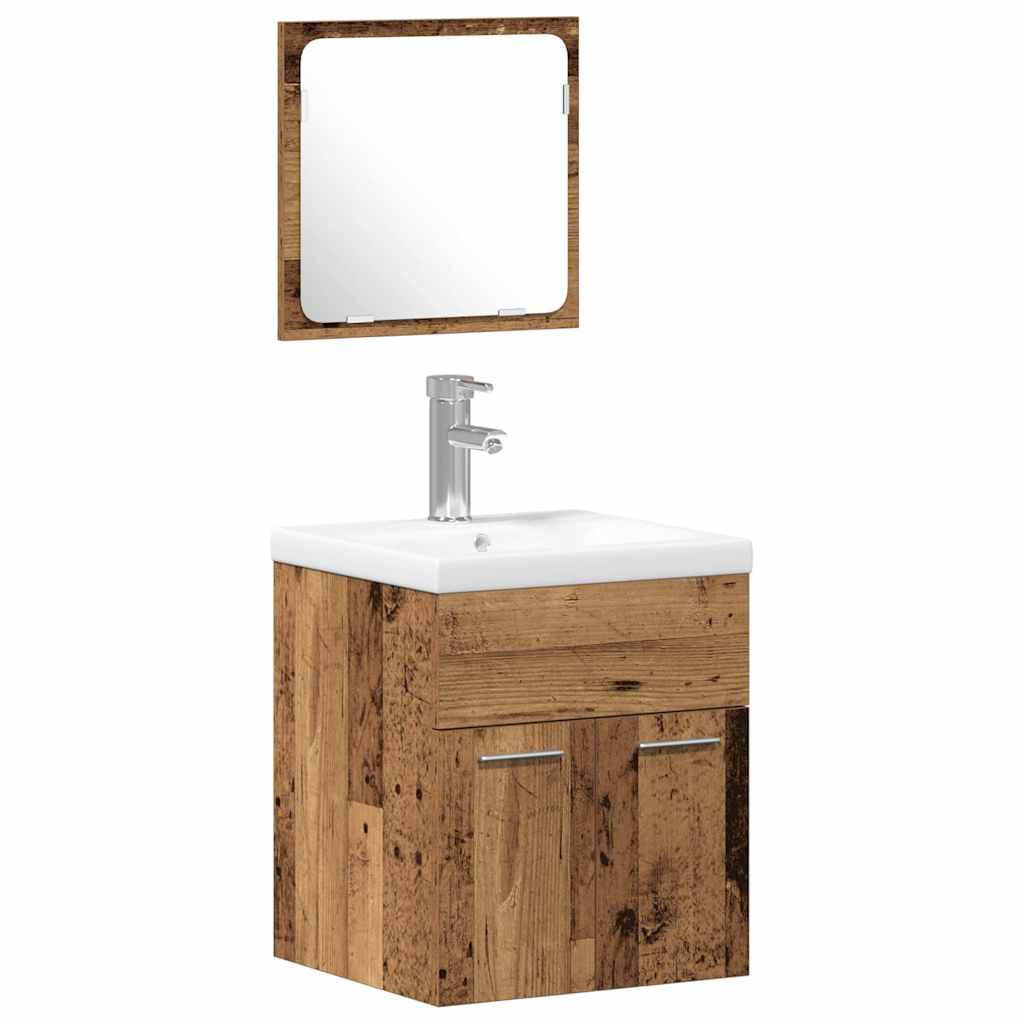 Bathroom Furniture Set with Door 3 pcs Old Wood Engineered Wood