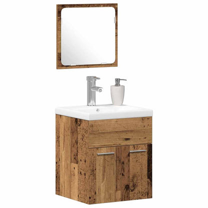 Bathroom Furniture Set with Door 3 pcs Old Wood Engineered Wood