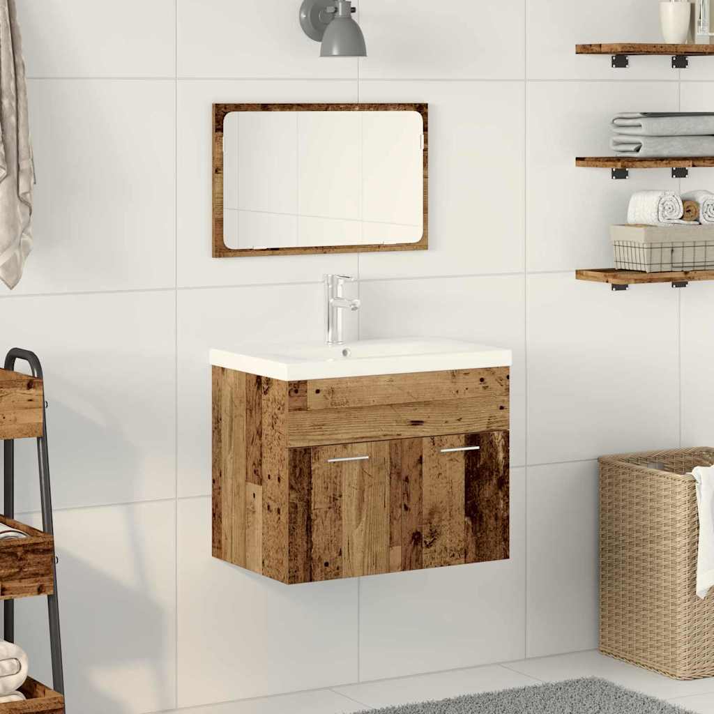 Bathroom Furniture Set with Door 3 pcs Old Wood Engineered Wood