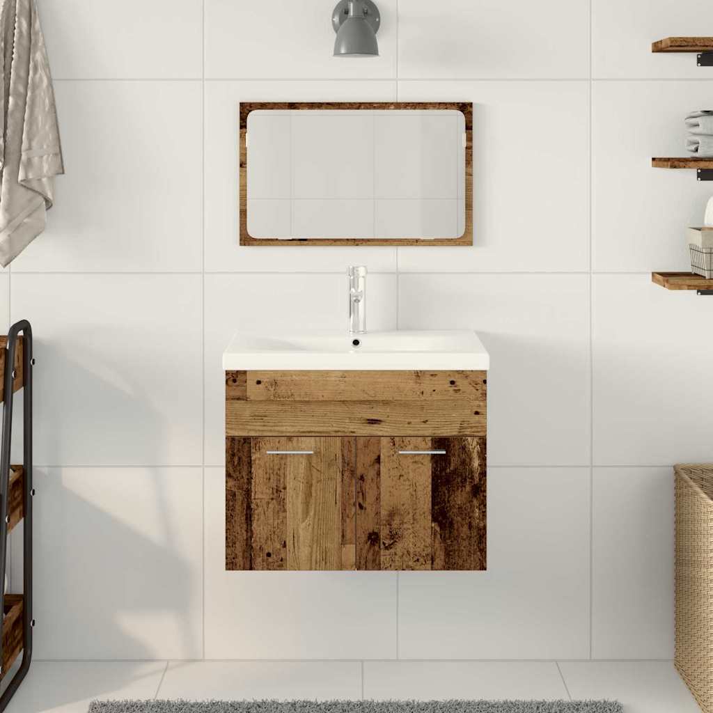 Bathroom Furniture Set with Door 3 pcs Old Wood Engineered Wood