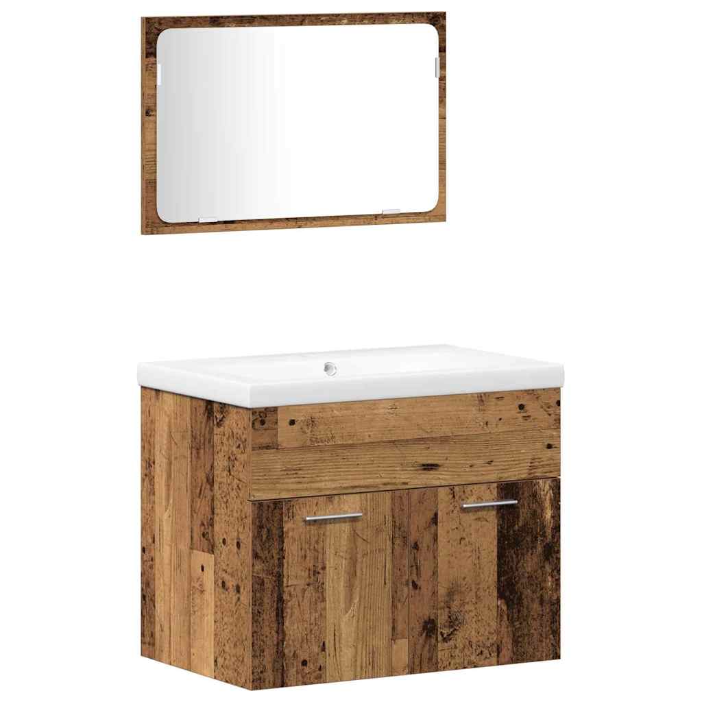 Bathroom Furniture Set with Door 3 pcs Old Wood Engineered Wood