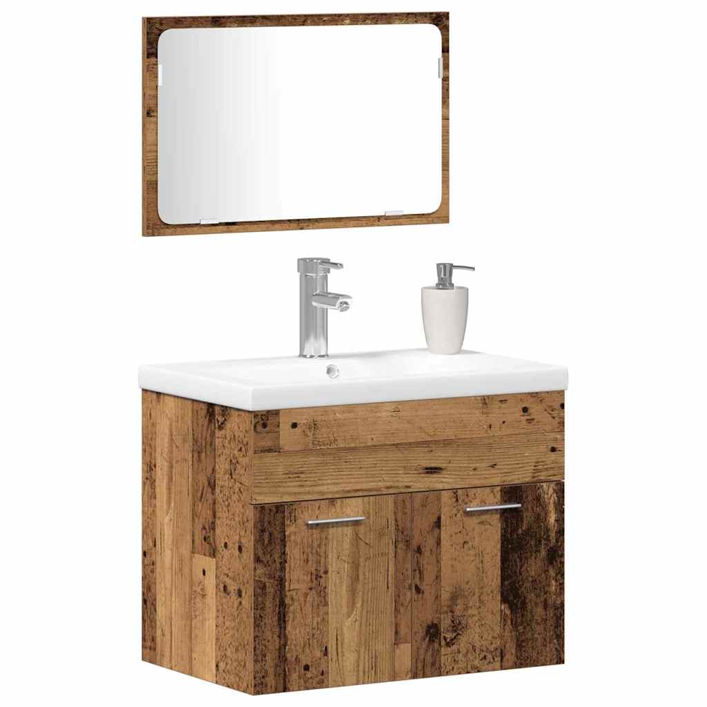 Bathroom Furniture Set with Door 3 pcs Old Wood Engineered Wood