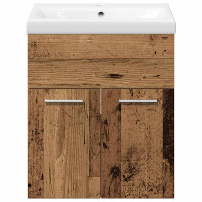 Bathroom Furniture Set with Door 3 pcs Old Wood Engineered Wood