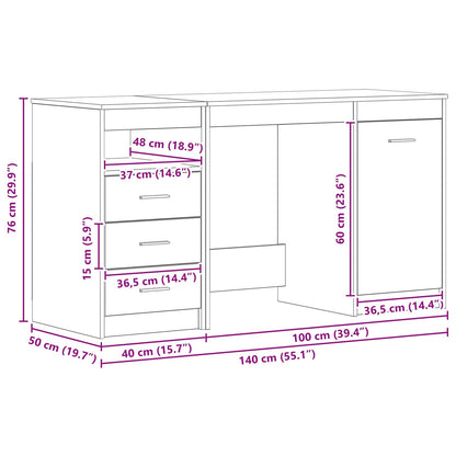 Desk with Door 2 pcs Black Oak 140 x 50 x 76 cm Engineered Wood