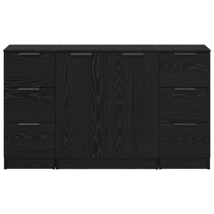 Sideboard with Drawer 3 pcs Black Oak Engineered Wood
