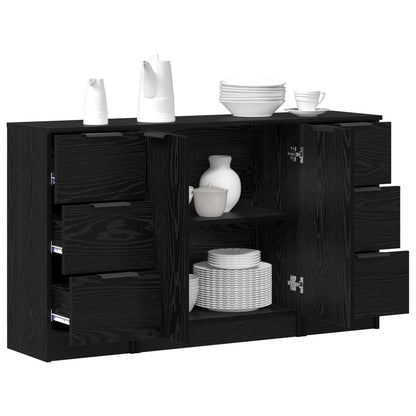 Sideboard with Drawer 3 pcs Black Oak Engineered Wood