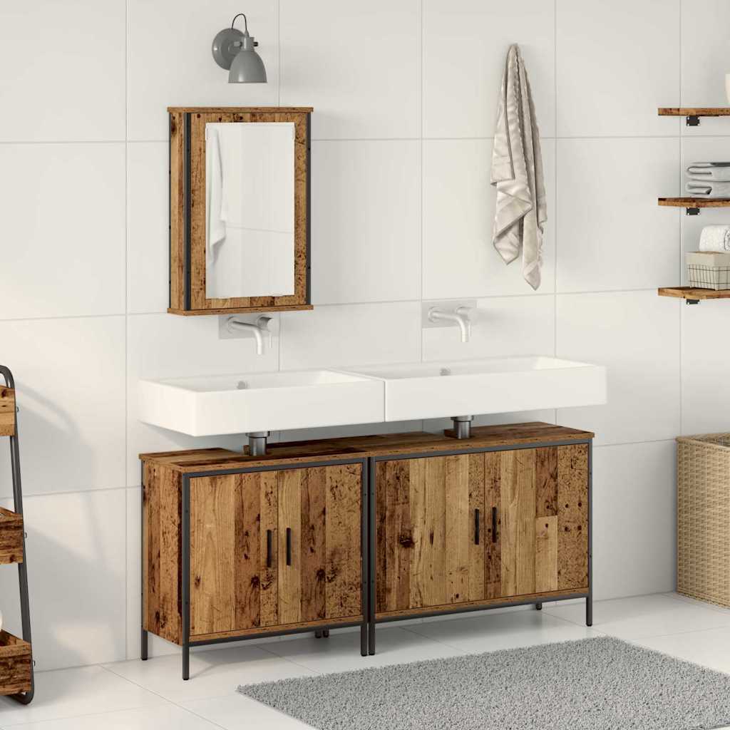 Bathroom Vanity Units with Shelf 3 pcs Brown Engineered wood