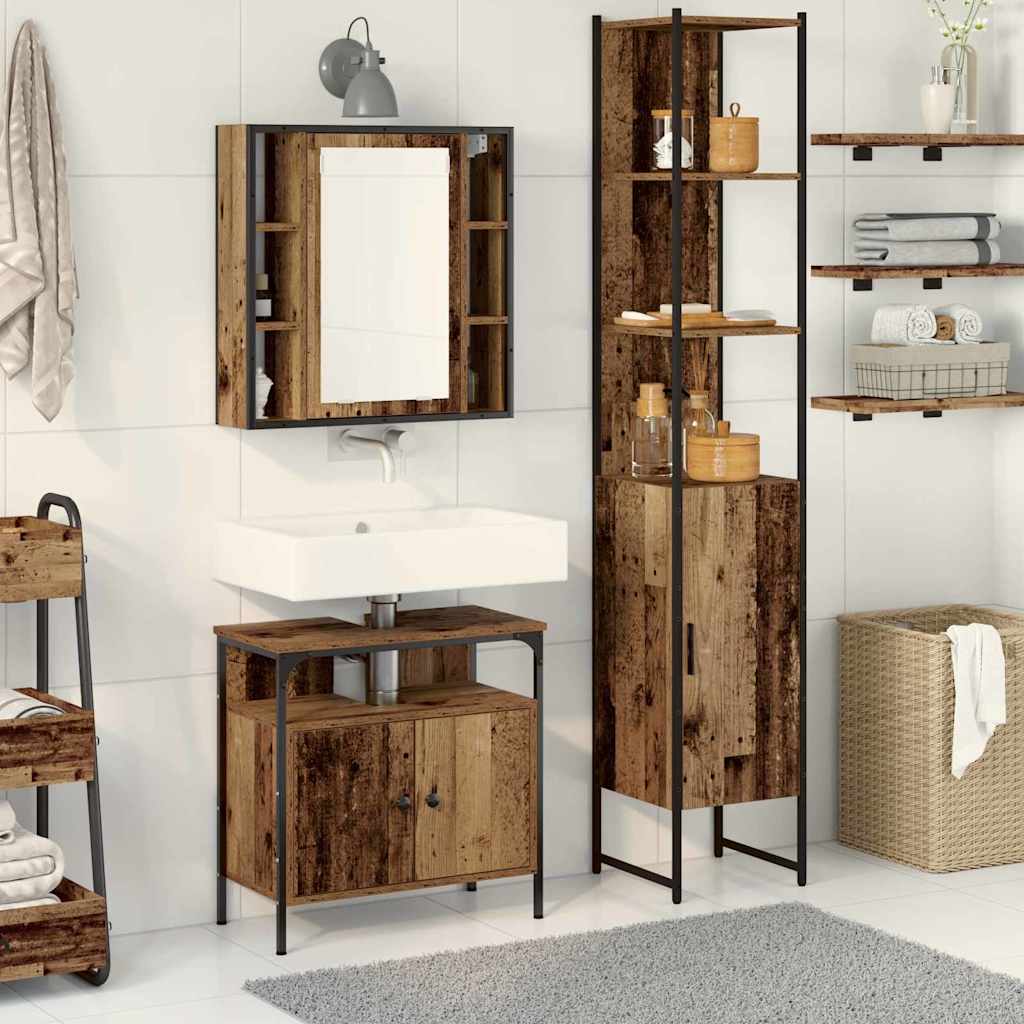 Bathroom Furniture Set with Door 3 pcs Old Wood Engineered Wood