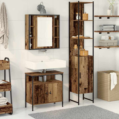 Bathroom Furniture Set with Door 3 pcs Old Wood Engineered Wood