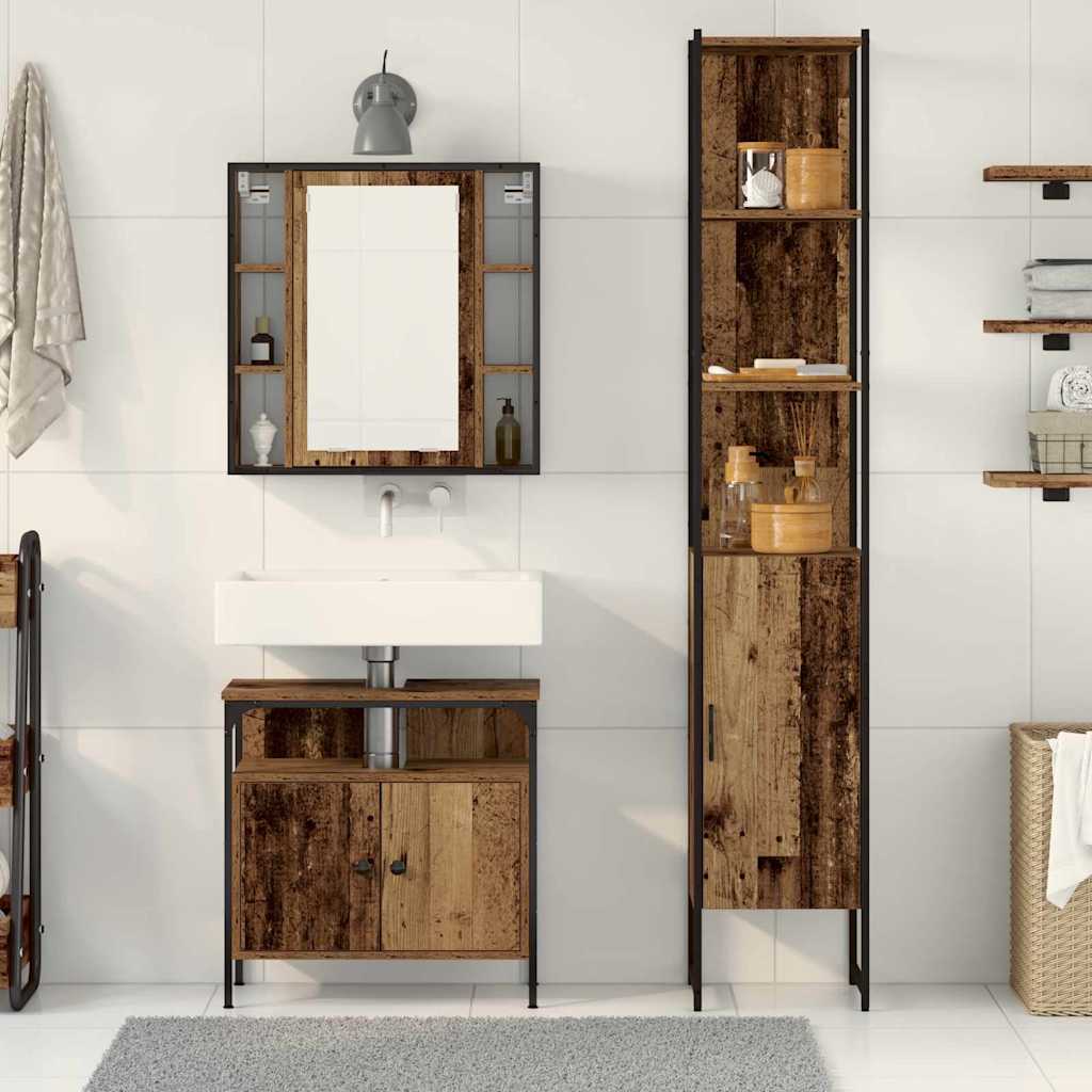 Bathroom Furniture Set with Door 3 pcs Old Wood Engineered Wood