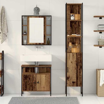 Bathroom Furniture Set with Door 3 pcs Old Wood Engineered Wood