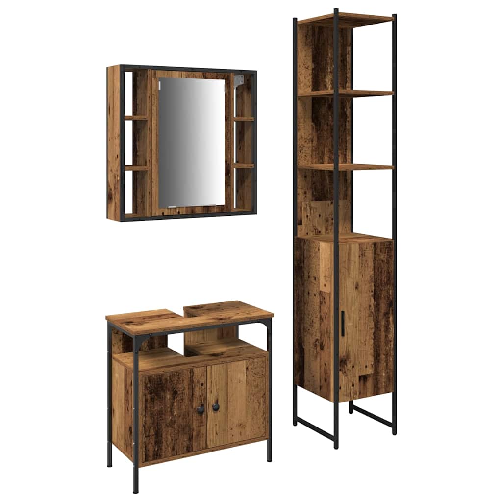 Bathroom Furniture Set with Door 3 pcs Old Wood Engineered Wood