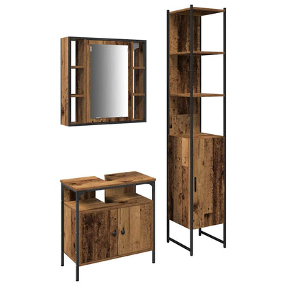 Bathroom Furniture Set with Door 3 pcs Old Wood Engineered Wood