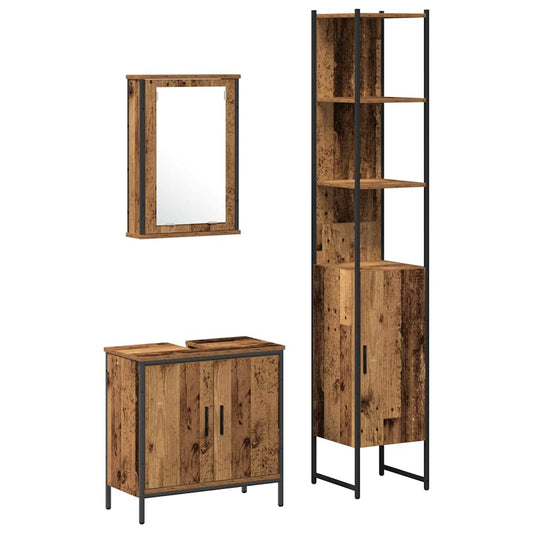 Bathroom Furniture Set with Shelf 3 pcs Brown Engineered wood