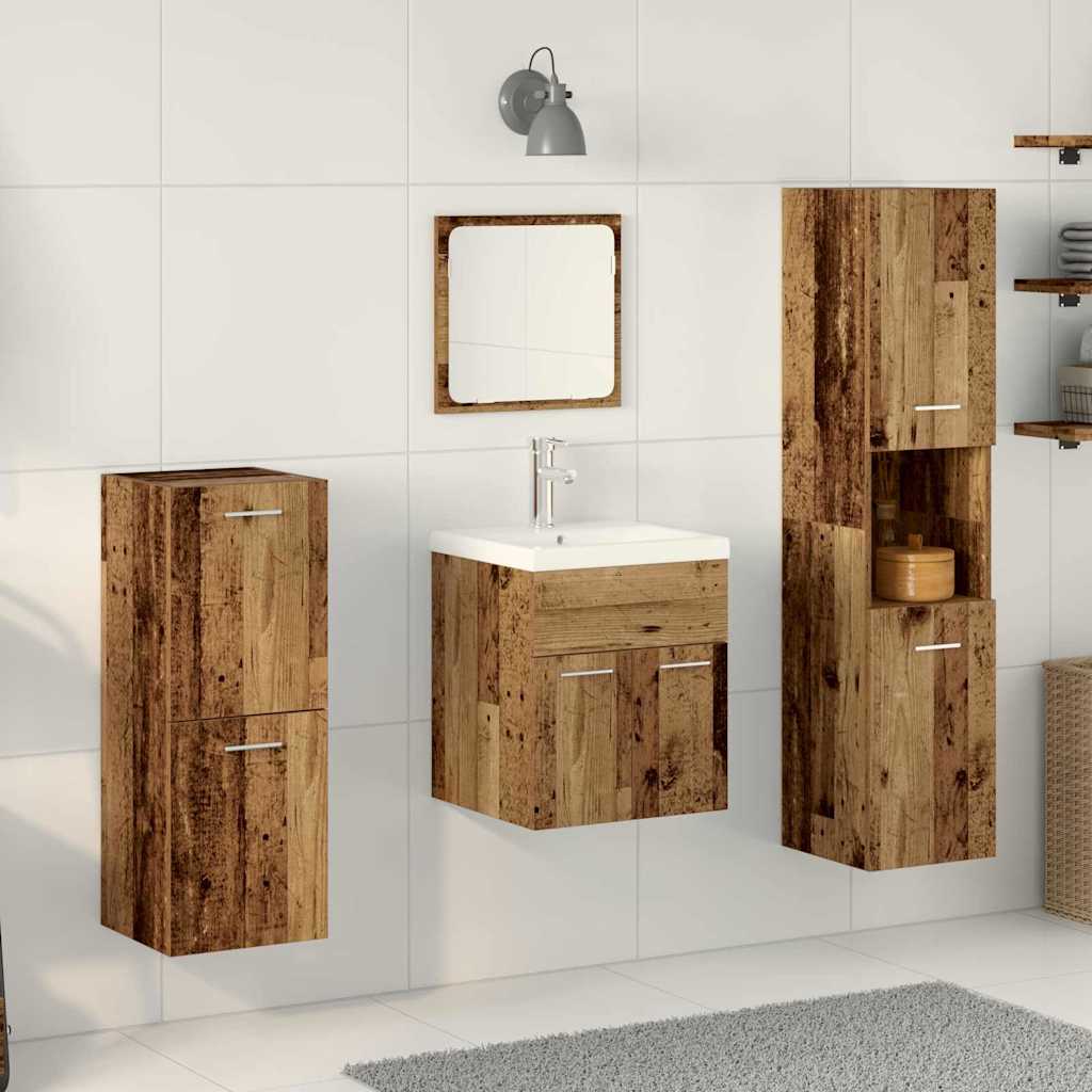 Bathroom Furniture Set with Door 4 pcs Old Wood Engineered Wood