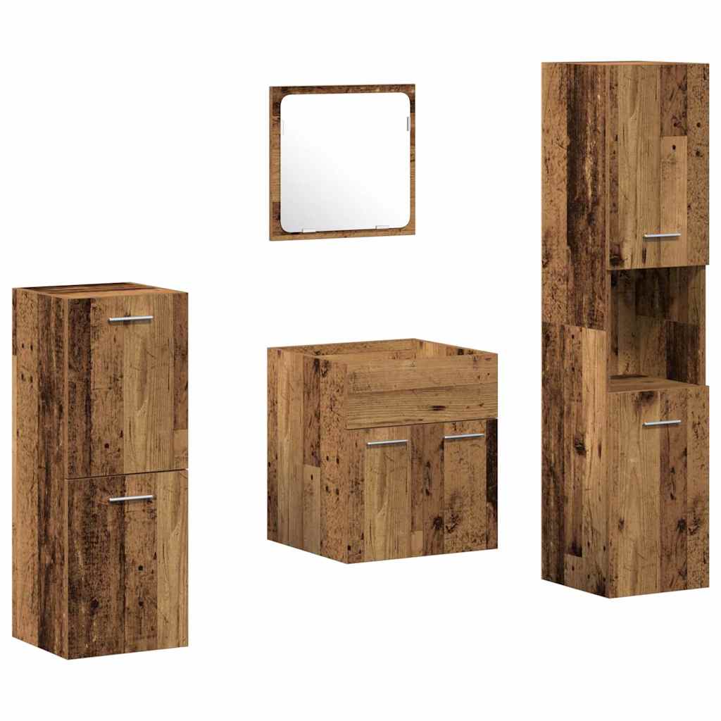 Bathroom Furniture Set with Door 4 pcs Old Wood Engineered Wood