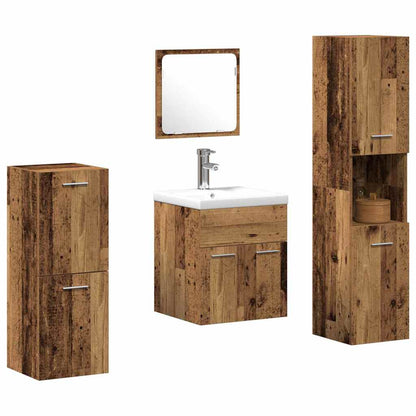Bathroom Furniture Set with Door 4 pcs Old Wood Engineered Wood