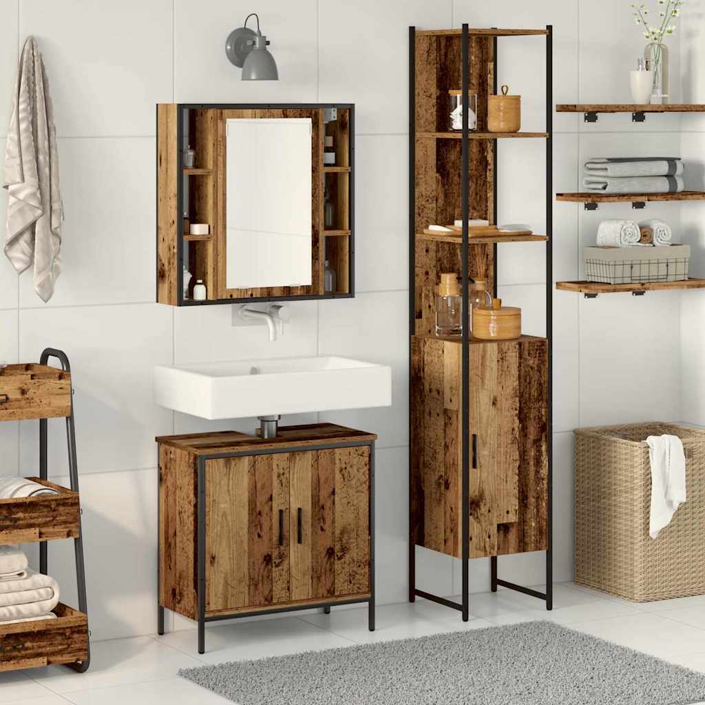 Bathroom Vanity Units with Shelf 3 pcs Brown Engineered wood