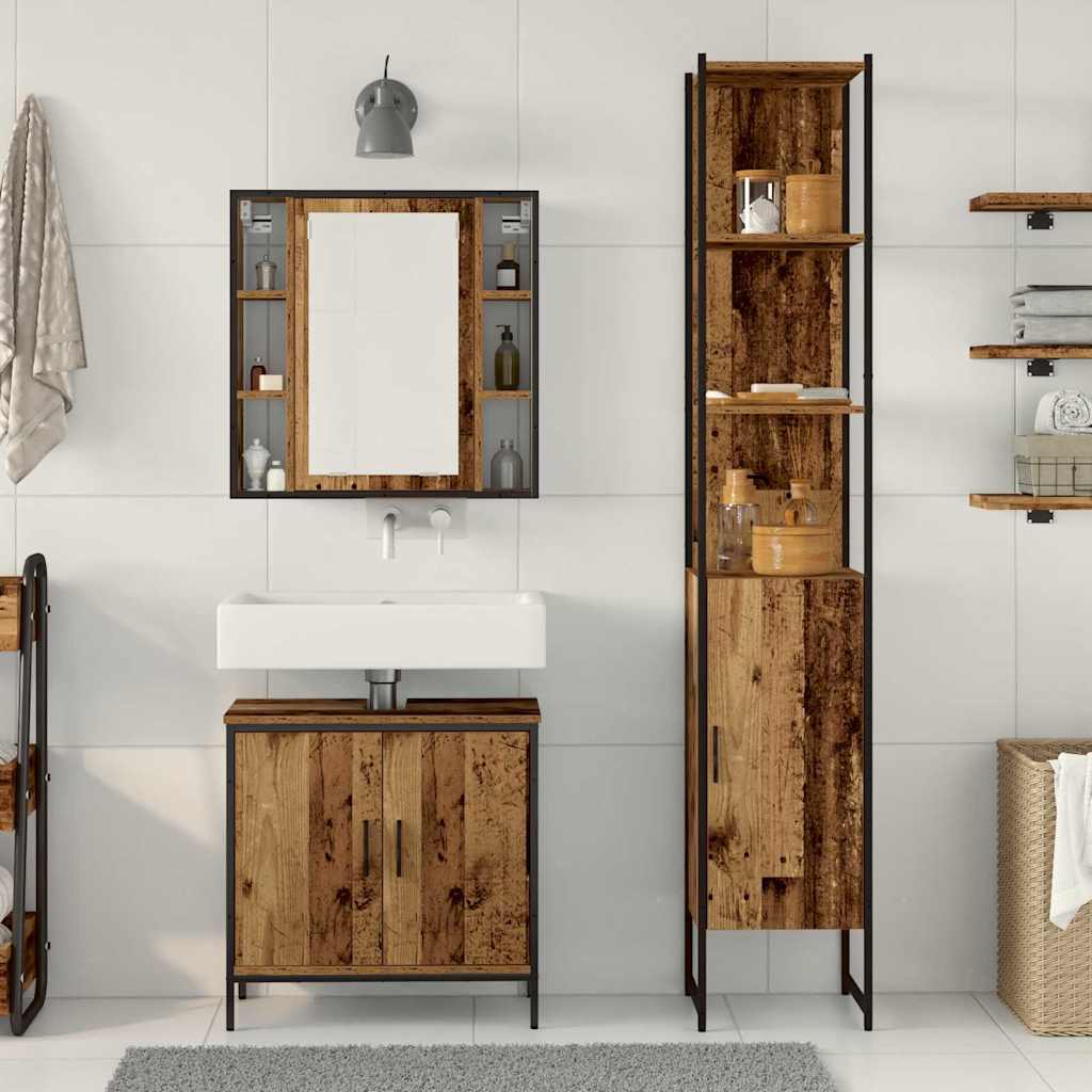 Bathroom Vanity Units with Shelf 3 pcs Brown Engineered wood