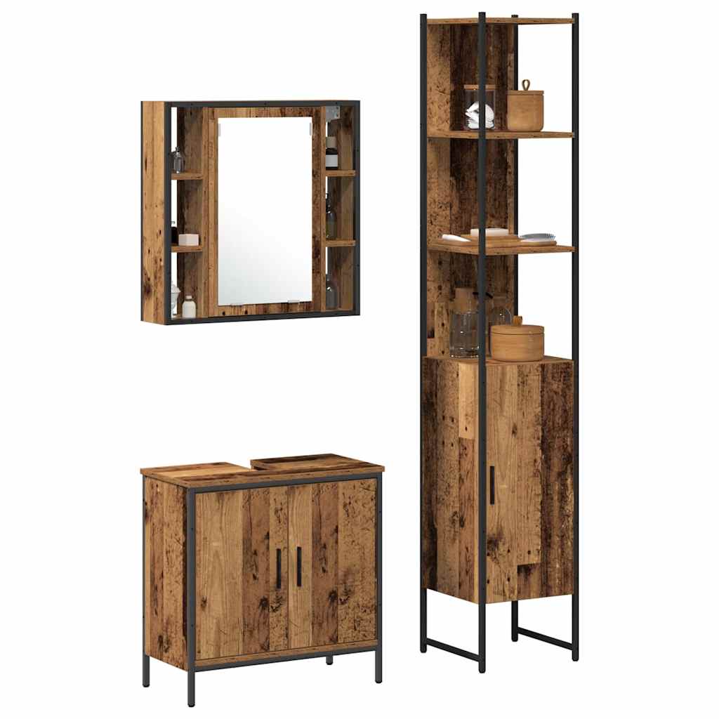 Bathroom Vanity Units with Shelf 3 pcs Brown Engineered wood