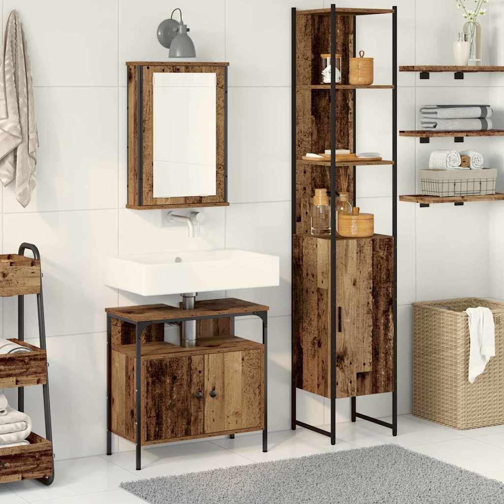 Bathroom Furniture Set with Door 3 pcs Old wood Engineered wood