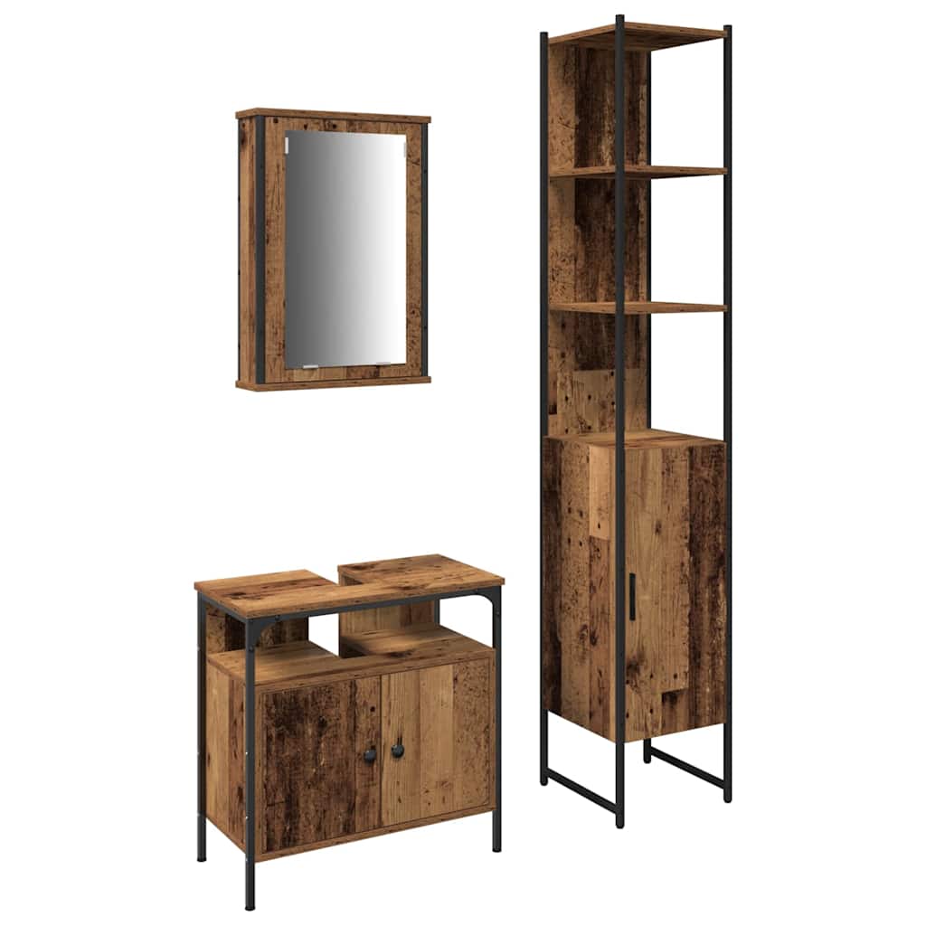 Bathroom Furniture Set with Door 3 pcs Old wood Engineered wood