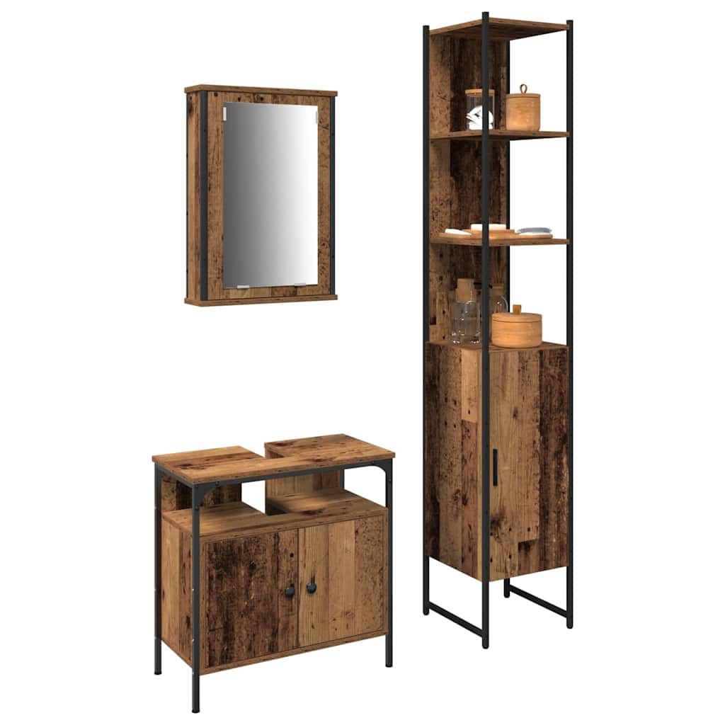 Bathroom Furniture Set with Door 3 pcs Old wood Engineered wood