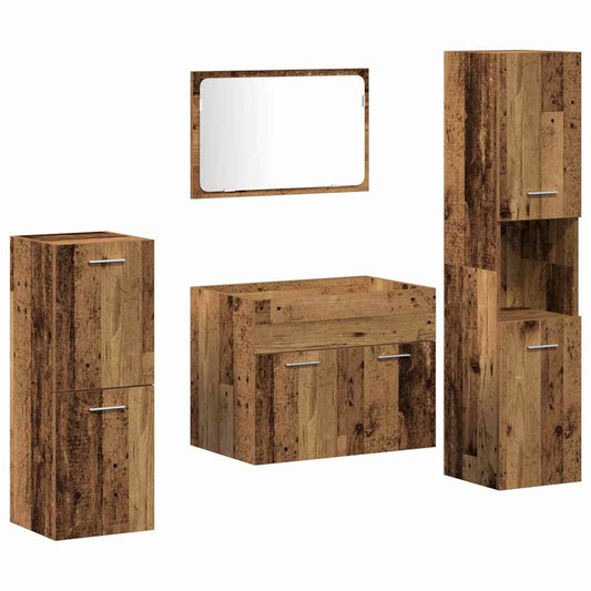 Bathroom Furniture Set 4 pcs Old Wood Engineered Wood