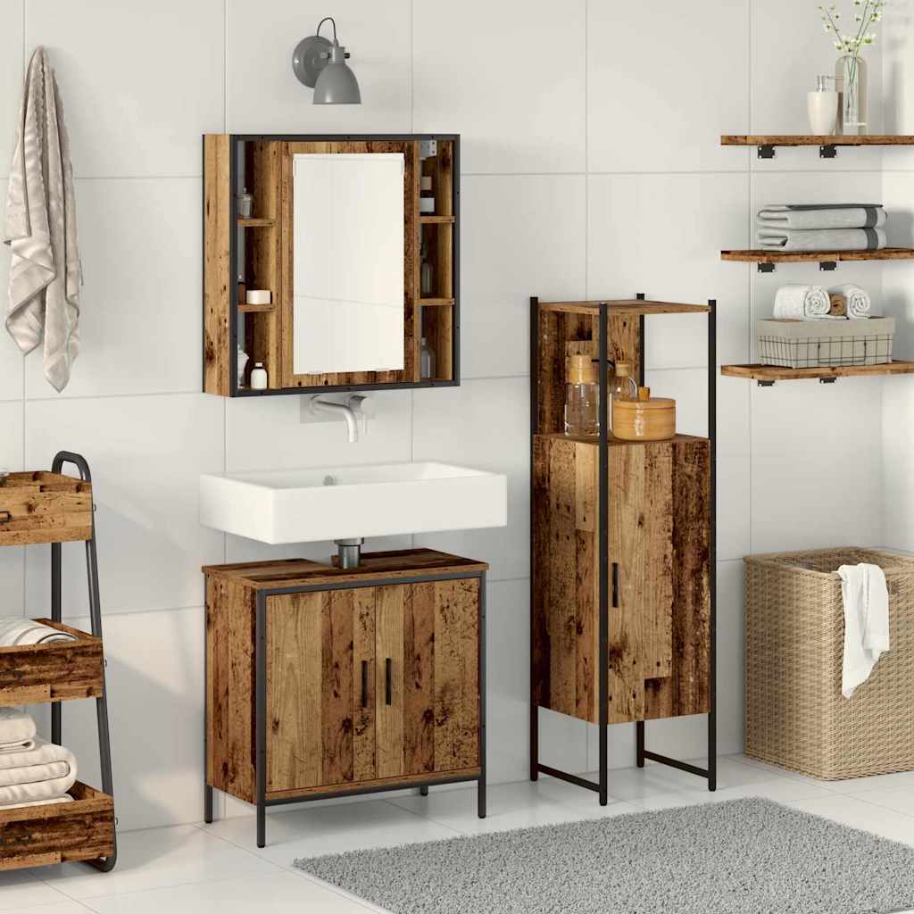Bathroom Furniture Set with Shelf 3 pcs Brown Engineered wood
