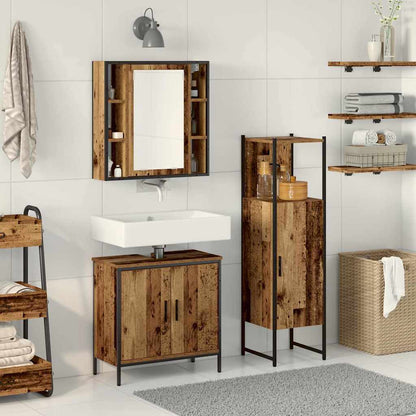 Bathroom Furniture Set with Shelf 3 pcs Brown Engineered wood