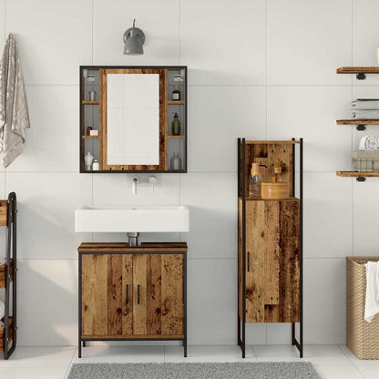 Bathroom Furniture Set with Shelf 3 pcs Brown Engineered wood