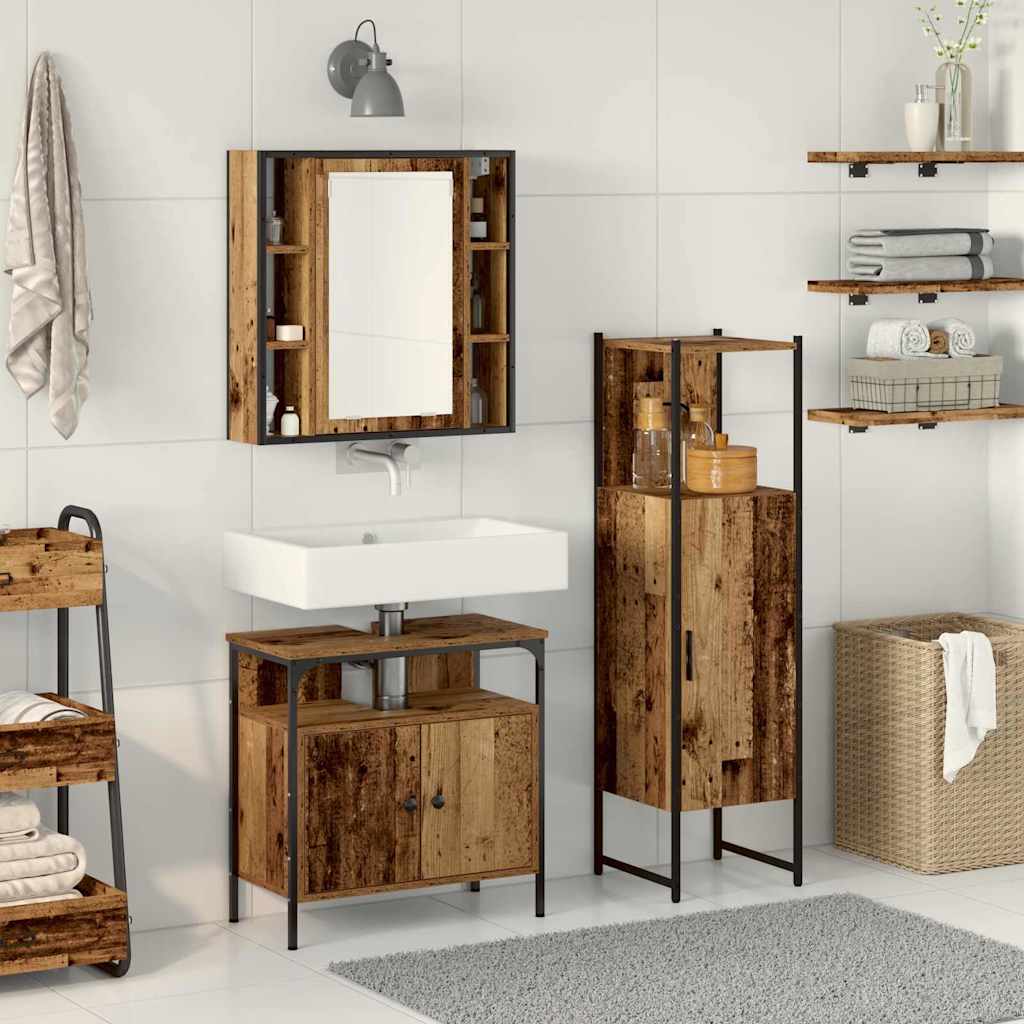 Bathroom Furniture Set with Shelf 3 pcs Brown Engineered wood