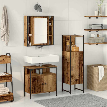 Bathroom Furniture Set with Shelf 3 pcs Brown Engineered wood
