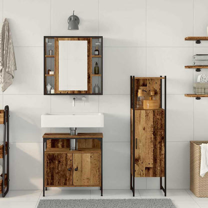 Bathroom Furniture Set with Shelf 3 pcs Brown Engineered wood