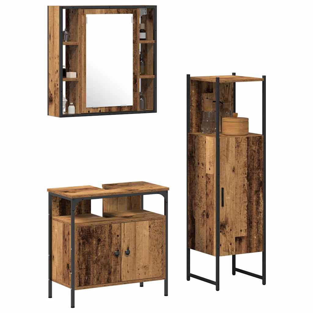 Bathroom Furniture Set with Shelf 3 pcs Brown Engineered wood