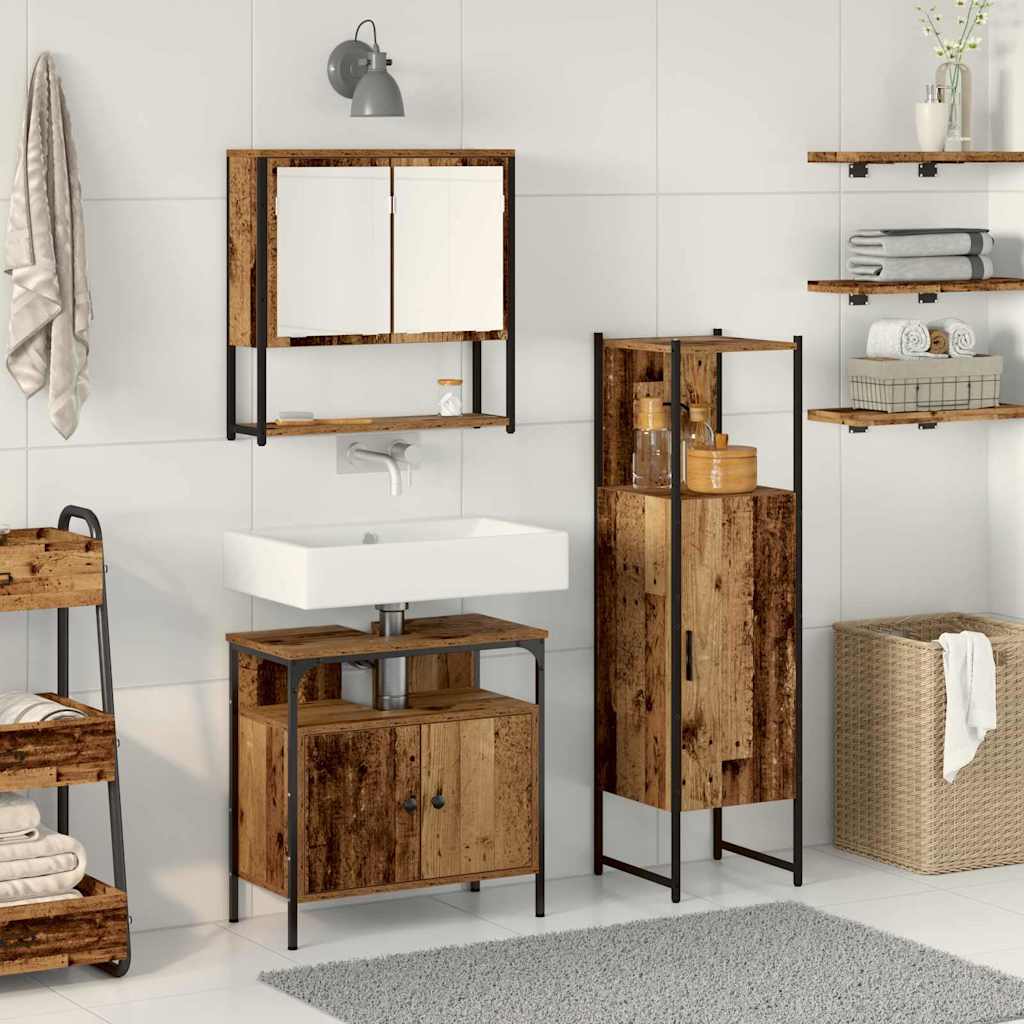 Bathroom Furniture Set with Shelf 3 pcs Brown Engineered wood