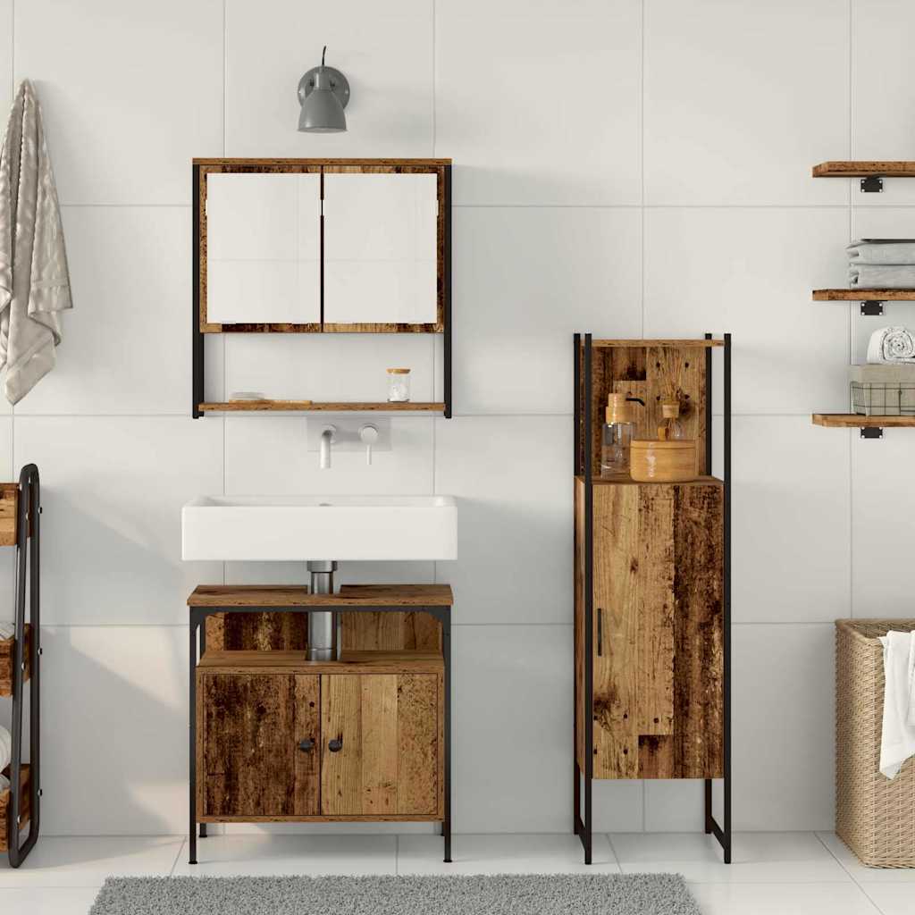 Bathroom Furniture Set with Shelf 3 pcs Brown Engineered wood