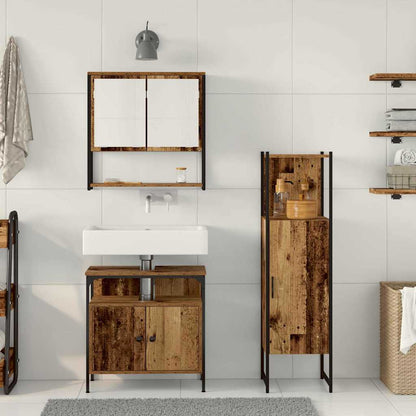 Bathroom Furniture Set with Shelf 3 pcs Brown Engineered wood
