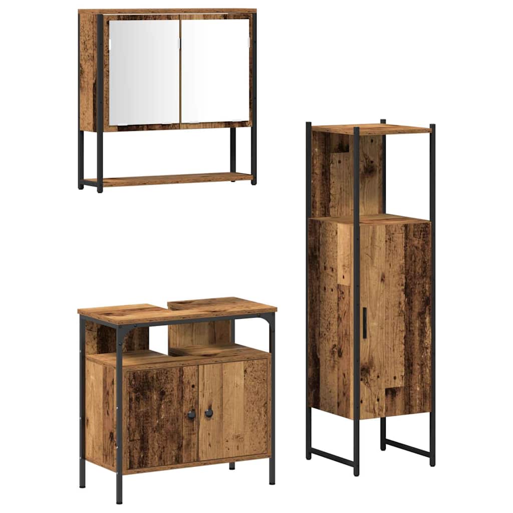 Bathroom Furniture Set with Shelf 3 pcs Brown Engineered wood