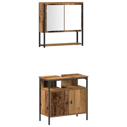 Bathroom Furniture Set with Shelf 3 pcs Brown Engineered wood