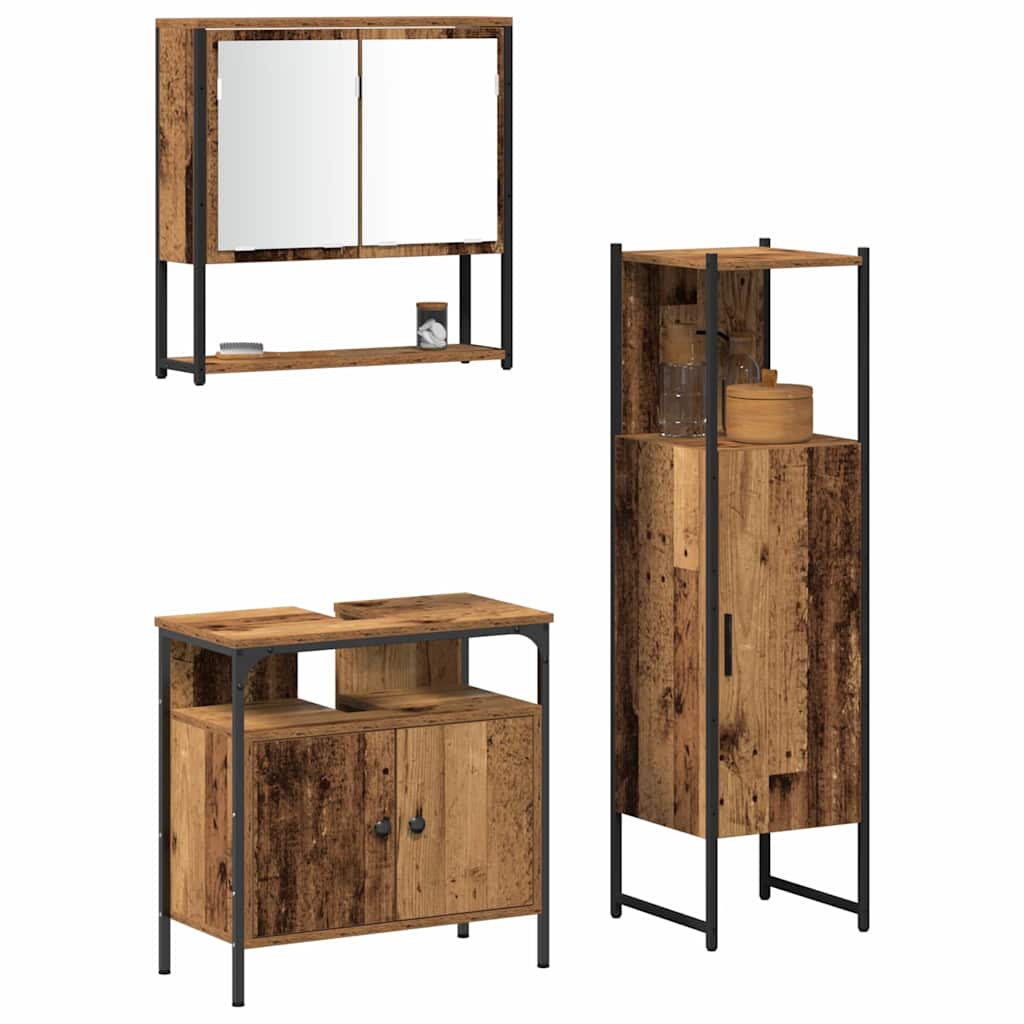 Bathroom Furniture Set with Shelf 3 pcs Brown Engineered wood