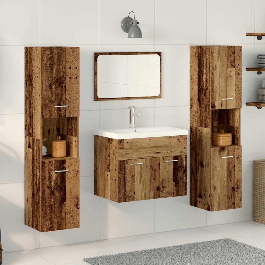 Bathroom Furniture Set with Door 4 pcs Old Wood Engineered Wood
