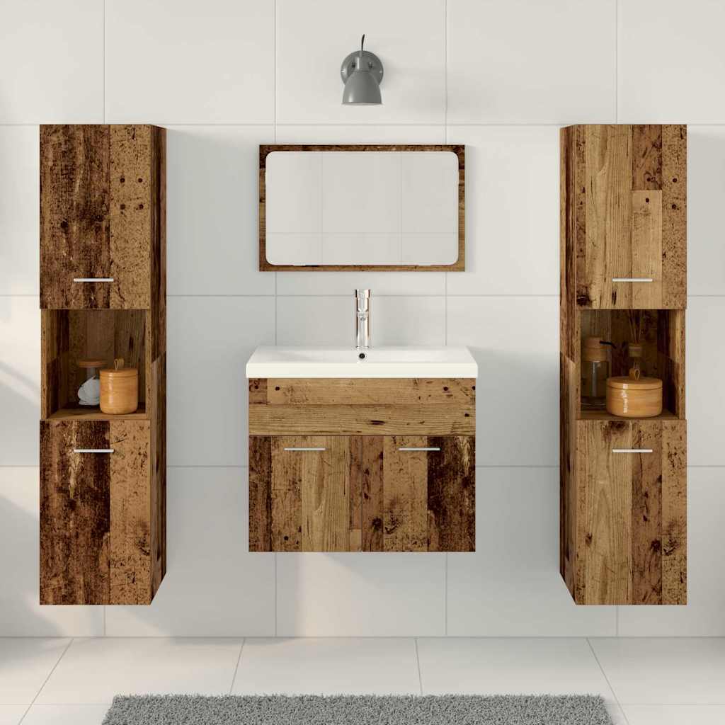 Bathroom Furniture Set with Door 4 pcs Old Wood Engineered Wood