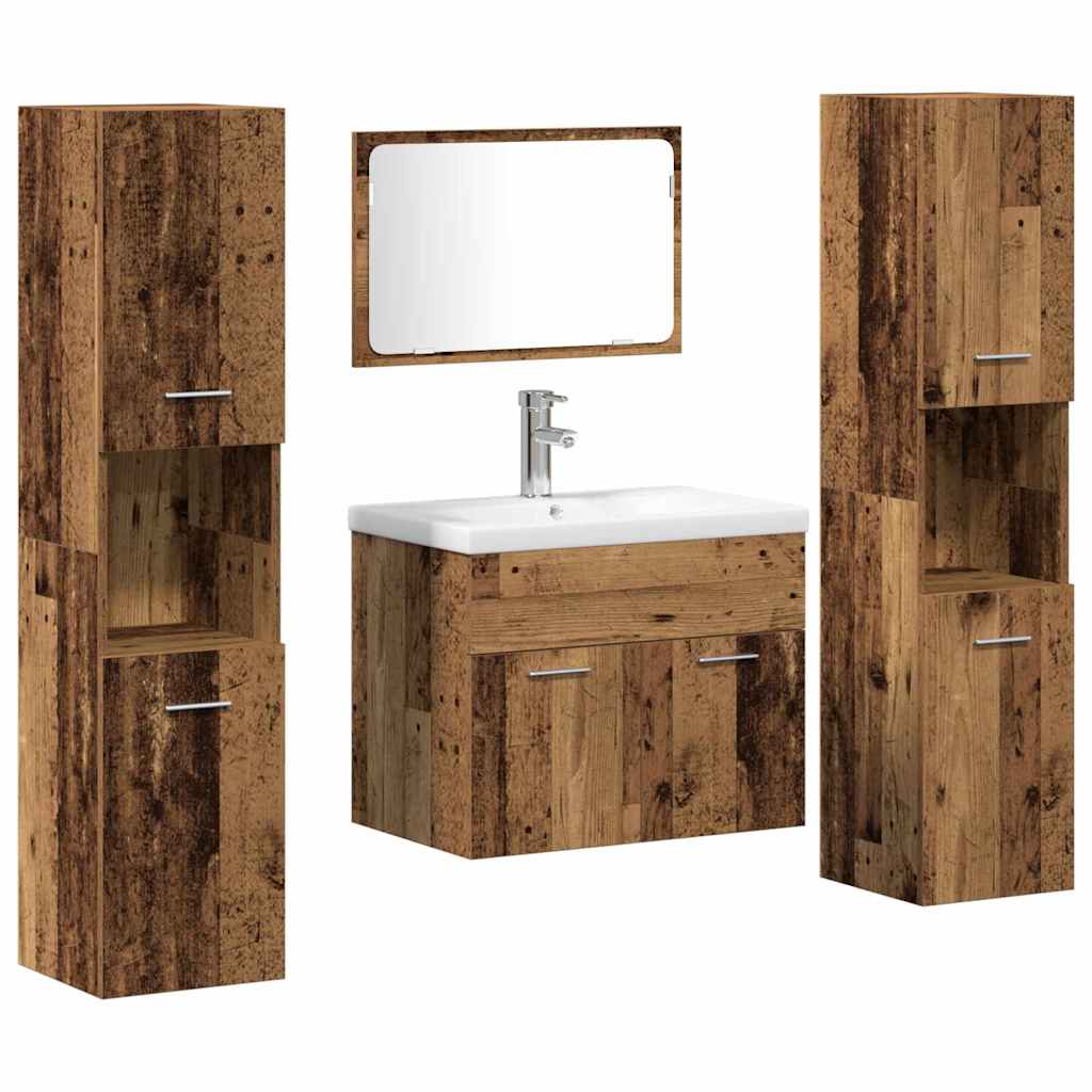 Bathroom Furniture Set with Door 4 pcs Old Wood Engineered Wood