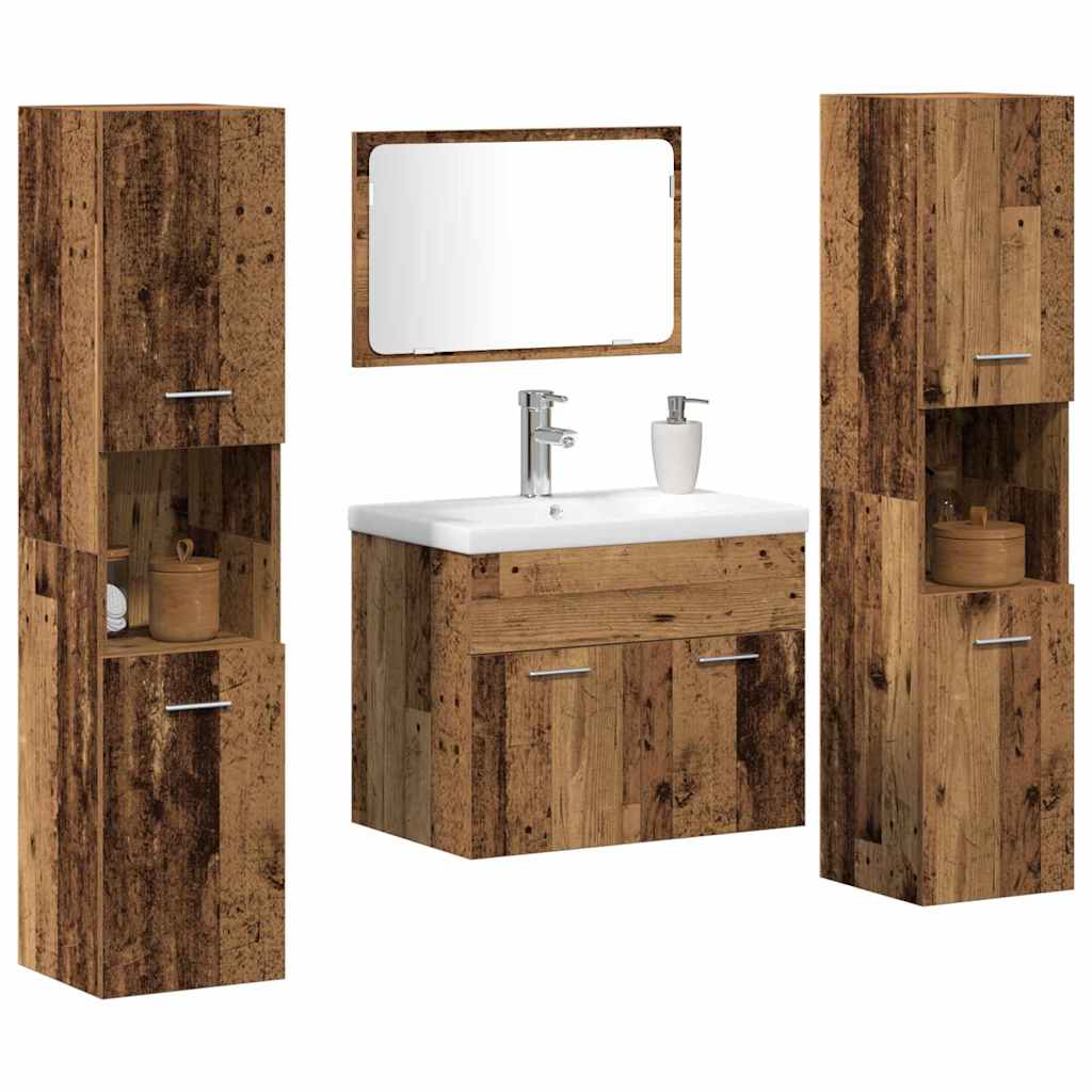 Bathroom Furniture Set with Door 4 pcs Old Wood Engineered Wood